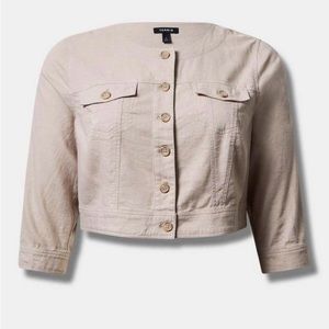 Torrid | Collarless Linen Crop Jacket